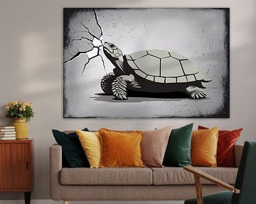Tortue avec fissure dans le mur