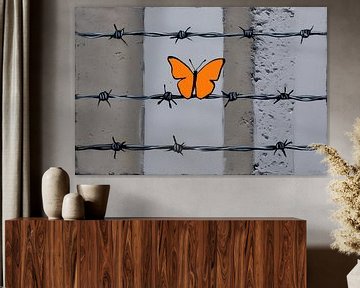 Vlinder gevangen in prikkeldraad van Imperial Art House