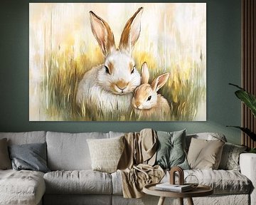Mother and young rabbit painting