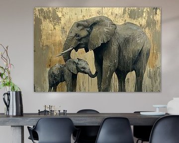 Moeder met baby olifant schilderij van Imperial Art House