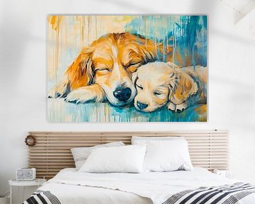 Mutterhund und Welpe ruhen zusammen von Imperial Art House