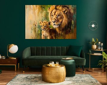 Leeuw met welp in kunststijl van Imperial Art House