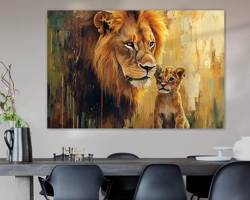 Leeuw met schattige welp dichtbij van Imperial Art House