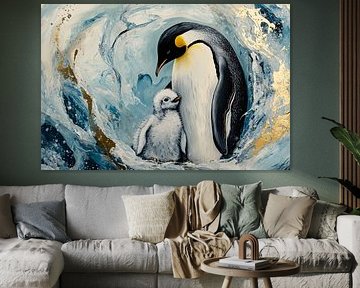 Pingouin abstrait avec poussin