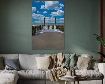 Golfbreker Westkapelle met wolkenlucht van MSP Canvas