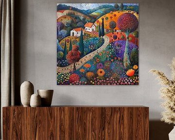 Landschap | Floral Hills Journey van Abstract Schilderij