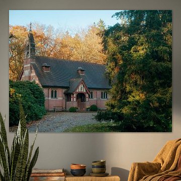 English-style chapel in the forest in autumn