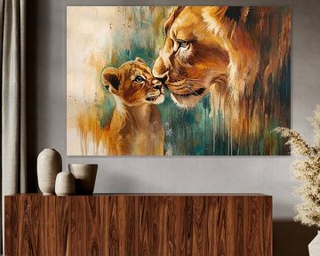 Liefdevolle leeuwen moeder en welp van Imperial Art House