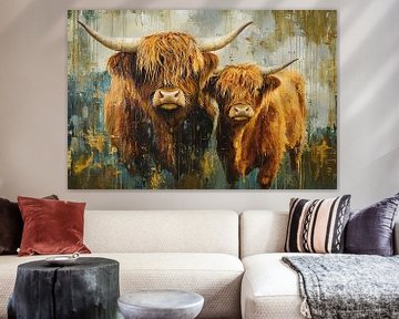 Twee Schotse hooglanders schilderij van Imperial Art House