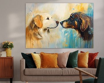 Peinture d'un chien coloré et contrasté