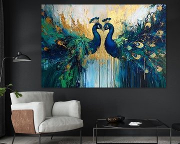 Abstracte pauwen met gouden accenten van Imperial Art House