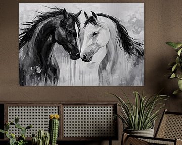 Black and white horse portraits art by Imperial Art House