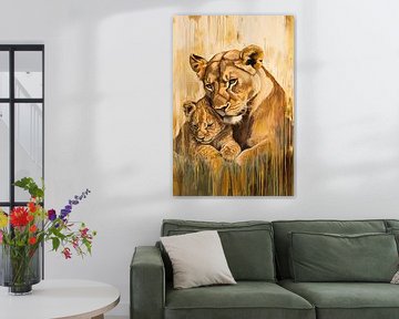 Leeuwin met jong schilderij van Imperial Art House