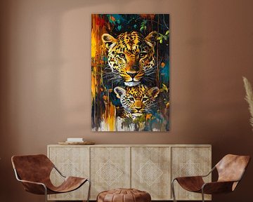 Bunter Leopard mit Jungtier von Imperial Art House