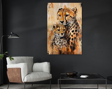 Cheetah with young in art style by Imperial Art House