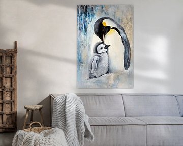 Keizerspinguïn en kuiken schilderij van Imperial Art House