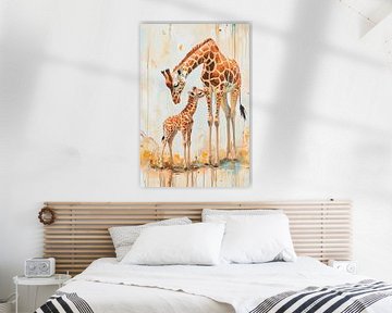 Moeder en kalf giraffes schilderij van Imperial Art House