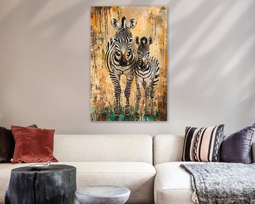 Abstract schilderij zebra en veulen van Imperial Art House