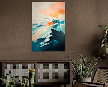 Ambiance de soirée au bord de l'océan avec des rochers sur Poster Art Shop