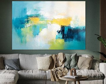 Abstracte kleuren aquarel in blauwgroen van Poster Art Shop