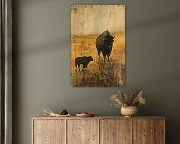 Bison en kalf op vlakte van Imperial Art House