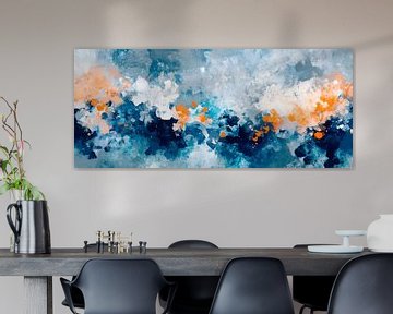 Abstracte kleurenexplosie in blauw en oranje van Poster Art Shop