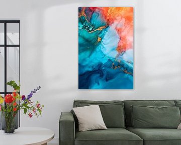Abstracte kleurenexplosie in blauw-oranje van Poster Art Shop