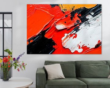 Abstracte kleurenexplosie in rood en zwart van Poster Art Shop