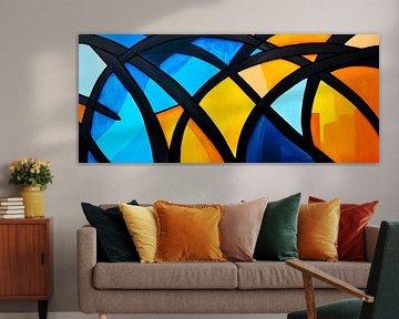 Abstracte kleurencombinatie in blauw en oranje