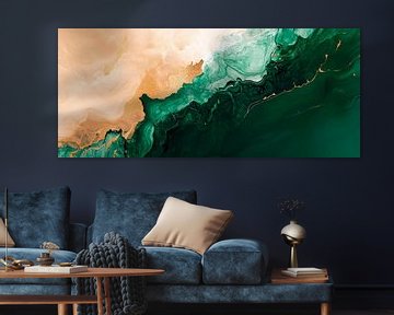 Abstracte kleurenmelange in groen en beige van Poster Art Shop