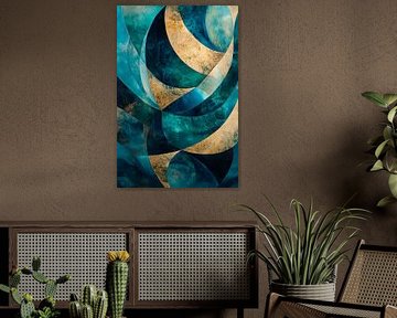 Abstract shapes in blue and gold by Poster Art Shop