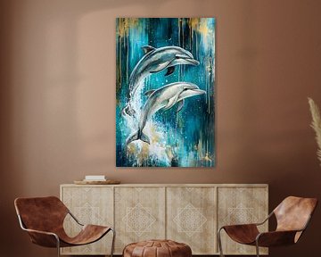 Dauphins sautant dans l'océan turquoise sur Imperial Art House