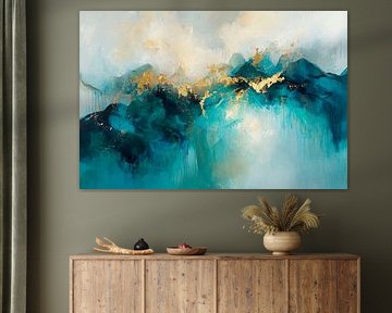 Abstract coastal landscape with gold accents by Poster Art Shop