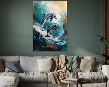 Dauphins dans les vagues puissantes de l'océan sur Imperial Art House