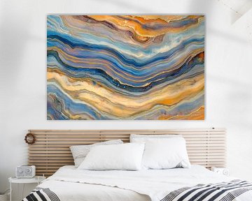 Vagues abstraites en bleu et or sur Poster Art Shop