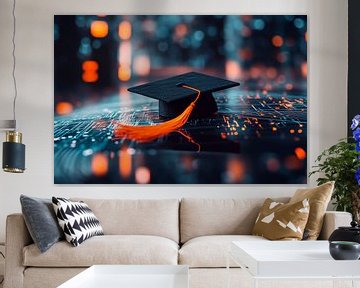 Academische pet op digitale achtergrond van Poster Art Shop