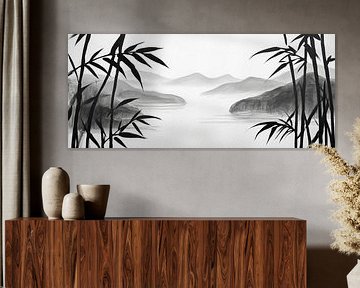 Bamboo landscape by a tranquil lake by Poster Art Shop