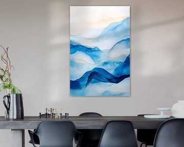 Blue watercolours over gentle mountains by Poster Art Shop