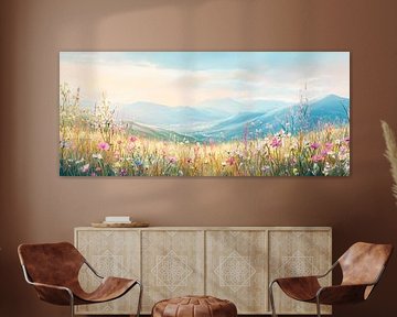 Bloeiende alpenweide in het ochtendlicht