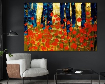 Blühende Mohnfelder im Wald von Poster Art Shop