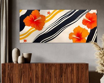 Blooming hibiscus pattern in orange by Poster Art Shop