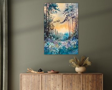 Clairière fleurie dans la lumière du matin sur Poster Art Shop