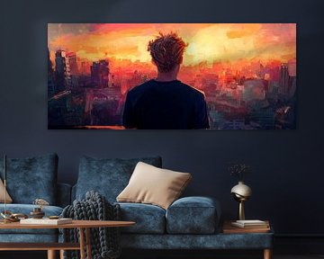 View of the sunset over the city by Poster Art Shop