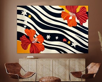 Bloemenpatroon met golven en sterren