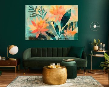 Colourful floral composition with leaves by Poster Art Shop