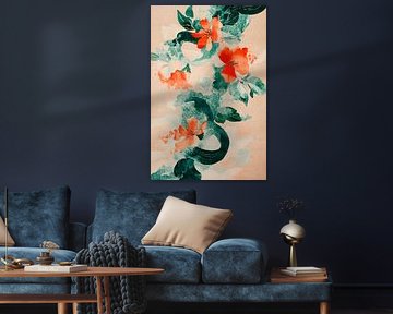 Bunte Blumenmuster mit grünen Blättern von Poster Art Shop