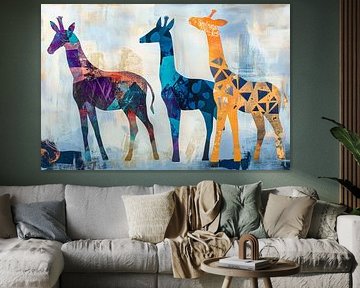 Girafes colorées dans un style abstrait sur Poster Art Shop