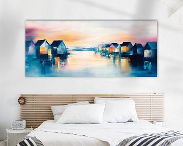 Maisons de pêcheurs colorées au bord de l'eau sur Poster Art Shop