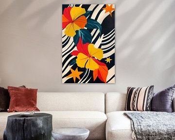Fleurs d'hibiscus multicolores avec motifs sur Poster Art Shop