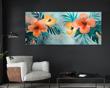 Focus sur les fleurs d'hibiscus multicolores sur Poster Art Shop